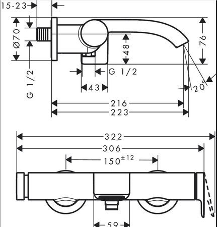 Hansgrohe Vivenis - 1-uchwyt. Bateria Wannowa Kol.670