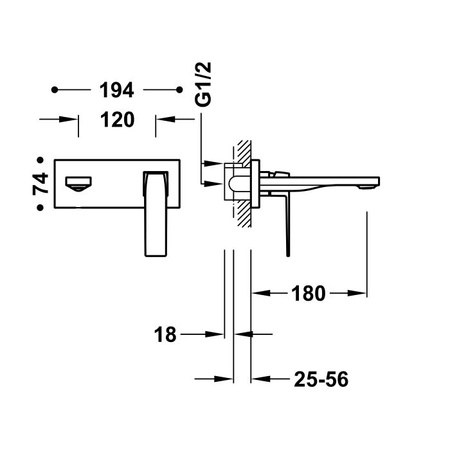 TRES Slim Bateria Umywalkowa Ścienna 18 Cm Czarny Mat 20230011NM