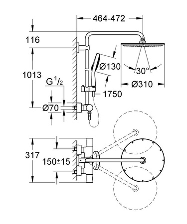GROHE Rainshower Zestaw Prysznicowy Z Termostatem Do Montażu Ściennego 27968001