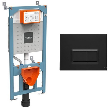 HANSGROHE Elupura Elupura Original S Miska Wisząca Wc 540 Z Deską + Vitra Sirius Stelaż Wc Z Przyciskiem - Czarny Mat 60142450+60148450+742-5800-01