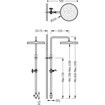 TRES Clasic Zestaw Prysznicowy Deszczownica Z Drążkiem 02421301LV