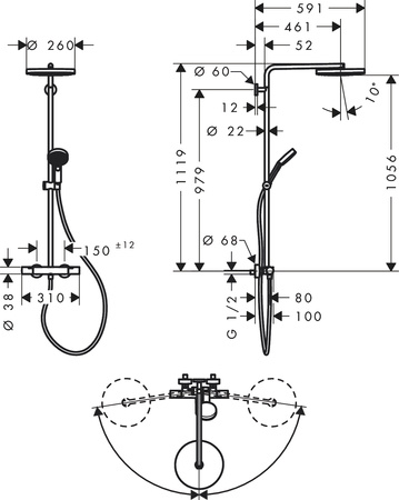HANSGROHE Pulsify S Puro Pulsify S Puro - Komplet Prysz. Z Ecosmart Fine I Główką Prysznicową Chrom 24237000