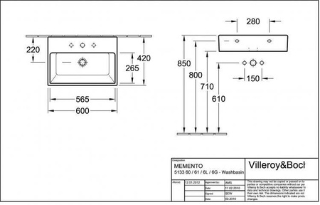 VILLEROY&BOCH Memento Umywalka 51336L01