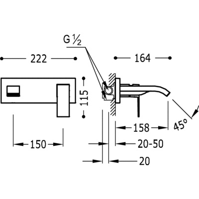 TRES Cuadro Bateria Umywalkowa Ścienna Chrom 00626001