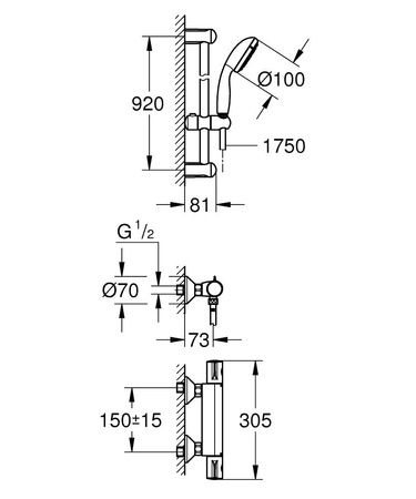 GROHE Grohtherm 800 Zestaw Prysznicowy Z Termostatem, Dn 15 34566001