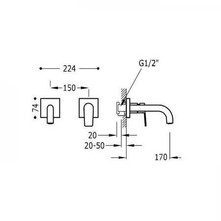 Tres Project Bateria Umywalkowa Podtynkowa Kol.złoty