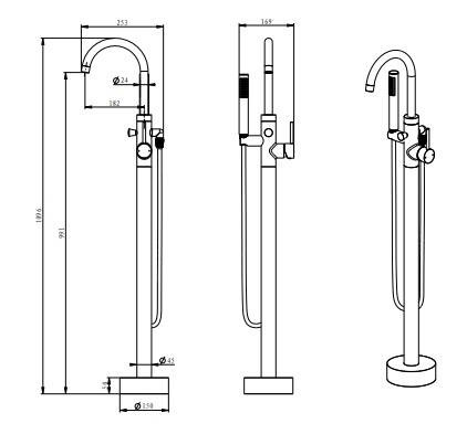 EMPORIA Fly Bateria Wannowa Wolnostojąca Z Elementem Podłogowym EMPORIA-03031CHR