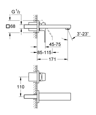 GROHE Eurocube Bateria Umywalkowa 2-otworowa Rozmiar S Element Zewnętrzny 19895000