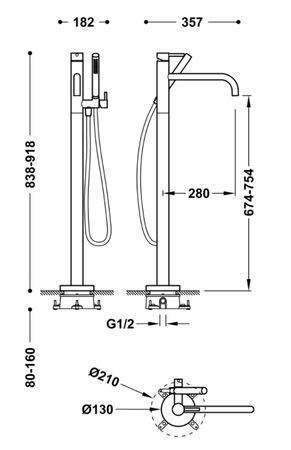 Tres Study Colors - Bateria Wannowa Wolnostojąca Kol.czarny Mat