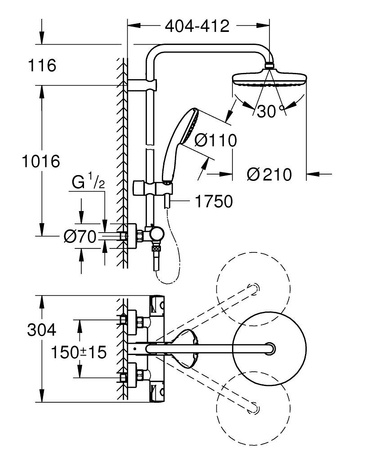 GROHE Tempesta Zestaw Prysznicowy Z Termostatem Do Montażu Ściennego 26811001