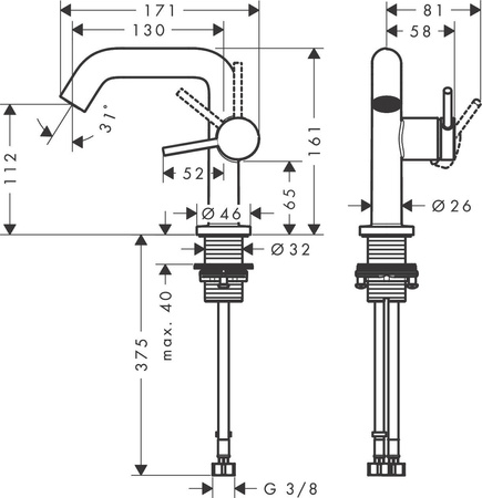 Hansgrohe Tecturis S- Bateria Umywalkowa 110 Z Kompletem Odpływowym Push Open Kol.chrom