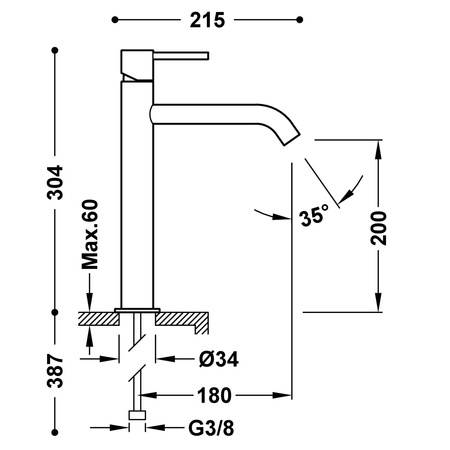 TRES Study Exclusive Bateria Umywalkowa Wysoka Czarny Mat 26230701NM