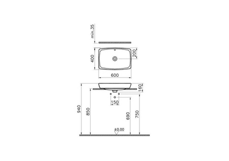 VITRA Metropole Umywalka Nablatowa 5668B003-0012
