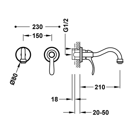 TRES Clasic Bateria Umywalkowa Podtynkowa 24220001