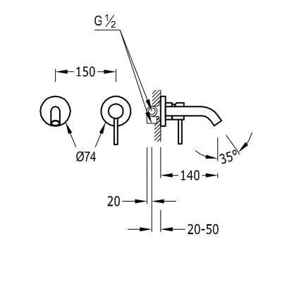 TRES Study Exclusive Bateria Umywalkowa Podtynkowa - Złoty 26220080or