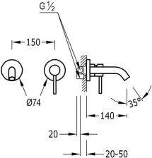 TRES Study Exclusive Bateria Umywalkowa Podtynkowa - Złoty Mat 26220080om