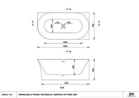 EMPORIA Wanna Molly 150x78 Cm Biała EMPORIA-TW-7790R-1500