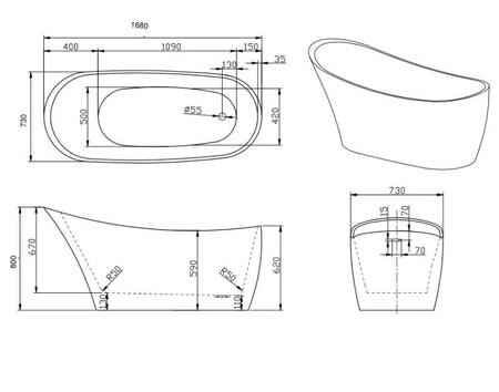 EMPORIA Wanna Marlene Wolnostojąca 168x73 Cm Biała EMPORIA-WS217