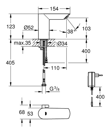 GROHE Bau Cosmopolitan Bateria Umywalkowa Elektroniczna Na Podczerwień 36453000