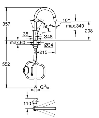 GROHE Bauedge Bateria Kuchenna Z Wyciąganą Wylewką 30536000