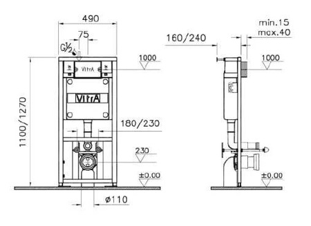 HANSGROHE Elupura Elupura Original S Miska Wisząca Wc 540 Z Deską + Vitra Sirius Stelaż Wc Z Przyciskiem - Czarny Mat 60142450+60148450+742-5800-01