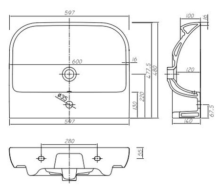 SANITEC KOŁO Traffic Umywalka Wisząca L91160000