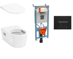 HANSGROHE Elupura Elupura Original S Miska Wisząca Wc 540 Z Deską + Vitra Sirius Stelaż Wc Z Przyciskiem - Czarny Mat  60142450+60148450+742-5800-01