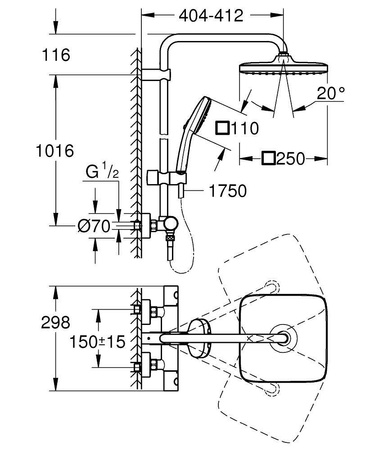 GROHE Tempesta Zestaw Prysznicowy Z Termostatem Do Montażu Sciennego - Czarny Mat 266892431