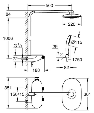GROHE Rainshower Zestaw Prysznicowy Z Termostatem Do Montażu Ściennego 26250000