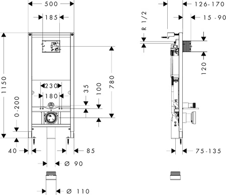HANSGROHE Iframe Stelaż Podtynkowy Iframe Universal 112 Cm Z Mocowaniami Do Miski Wc 01022180