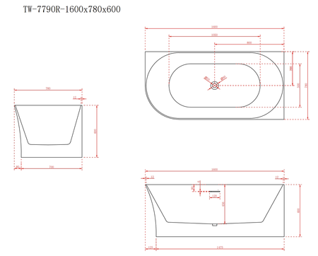 EMPORIA Wanna Molly M Narożna Przyścienna Prawa 160x78 Cm Biała EMPORIA-TW-7790R-1600