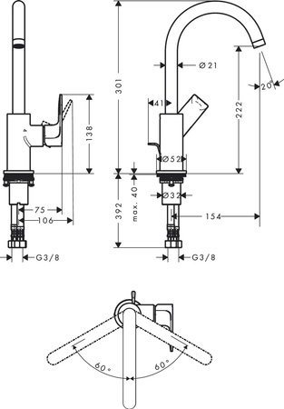Hansgrohe Rebris E Bateria Umywalkowa 210 Chrom
