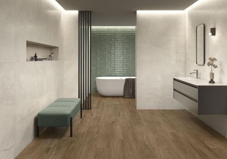 Pamesa Slu Eleganza Saggio 7,5×30 cm – jasnozielone płytki ceramiczne ścienne z połyskiem | 027.890.0942.11183