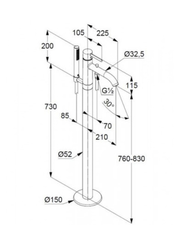 KLUDI Bozz Bateria Wannowa - Złoty Szczotkowany 38590N076