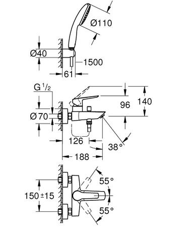 GROHE Eurosmart Bateria Wannowa Z Zestawem Prysznicowym 25276003